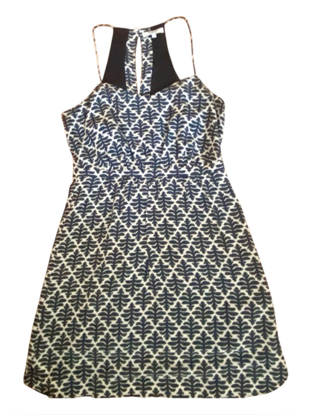 Madewell 100% Silk Halter Dress Size 6 Black White Leaf Print Open Back